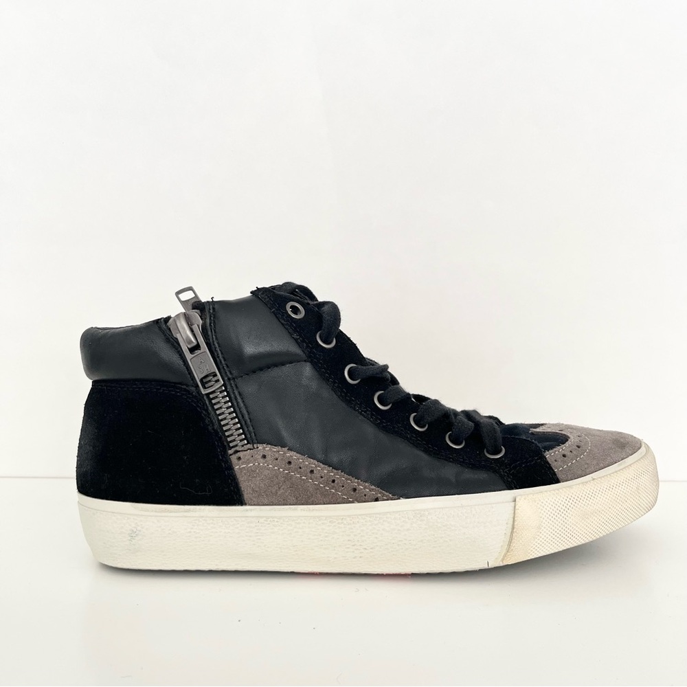 Ash Men's Leather Suede Sneakers Sz 41 Black Gray Wingtip Hipster High Tops Luxe